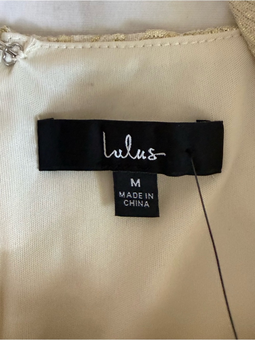 NWT Lulu’s Shine for Us Cream Gold Metallic Tropical Jacquard Mini Dress Size M - Picture 4 of 8